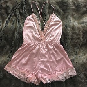 Never worn silk romper w/ lace details